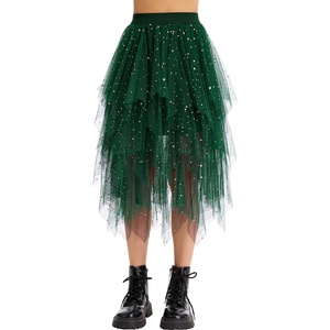 Lovasy Tulle Skirt for Women Layered Fairy Tutu Skirts S-3XL(Dark Green)