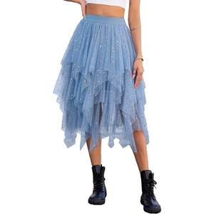 Lovasy Tulle Skirt for Women Layered Fairy Tutu Skirts S-3XL(Light Blue)