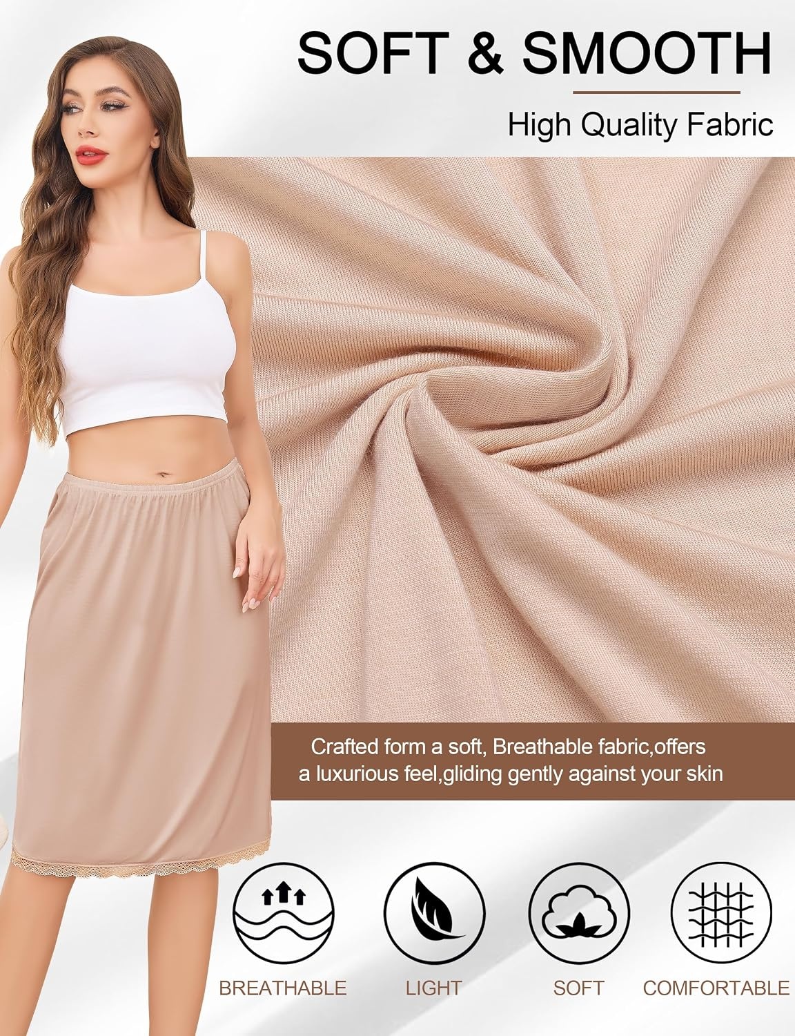 image:imageLovasy Half Slip for Women Under Dress Lace Skirt S3XLCamel