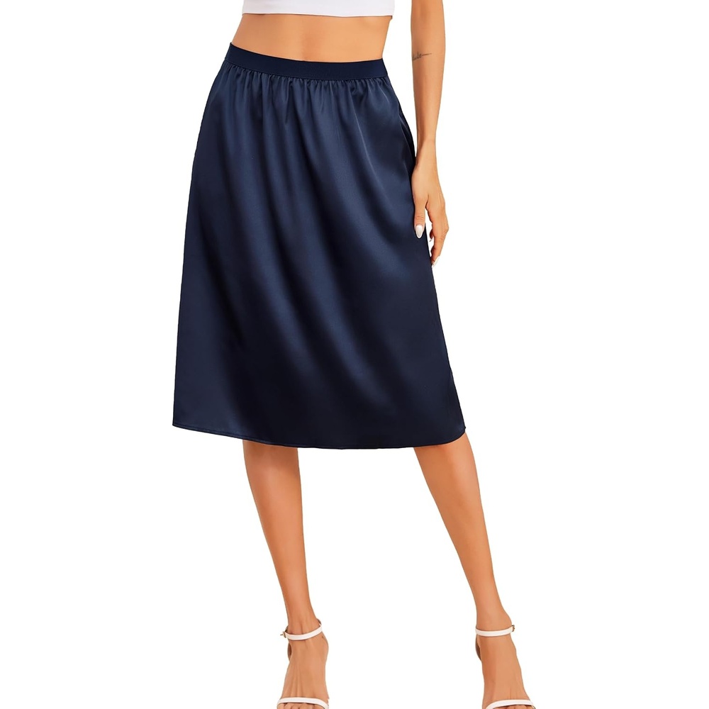 image:imageLovasy Satin Half Slip for Women Under Dress Long Underskirt S3XLNavy Blue