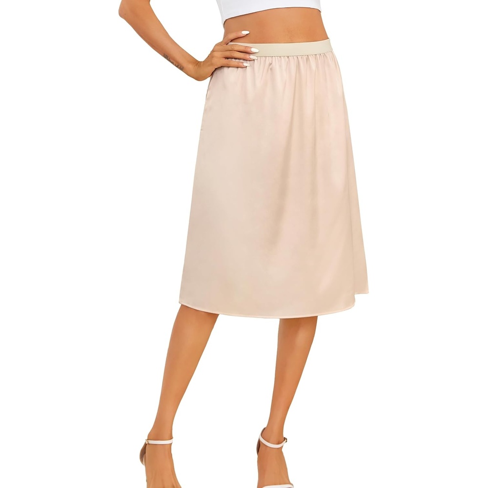 image:imageLovasy Satin Half Slip for Women Under Dress Long Underskirt S3XLNude