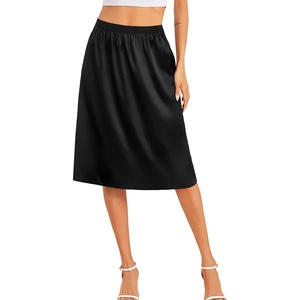 Lovasy Satin Half Slip for Women Under Dress Long Underskirt S-3XL(Black)