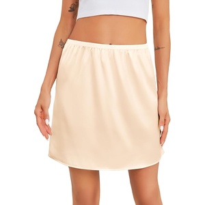 Lovasy Women Satin Half Slip Anti Static Soft Mini Skirt S-3XL(Nude)