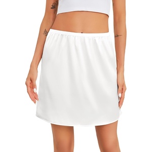 Lovasy Women Satin Half Slip Anti Static Soft Mini Skirt S-3XL(White)