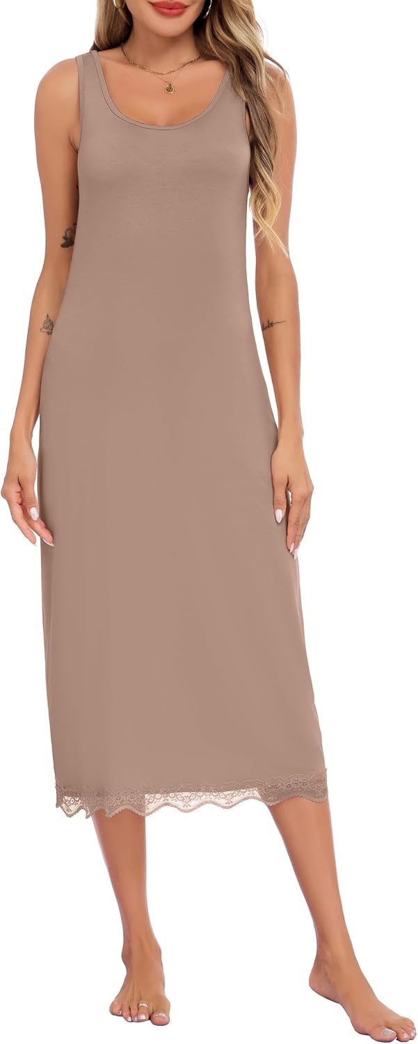 image:imageLovasy Full Slip for Women Under Dress Long Tank Dresses S3XLCoffee