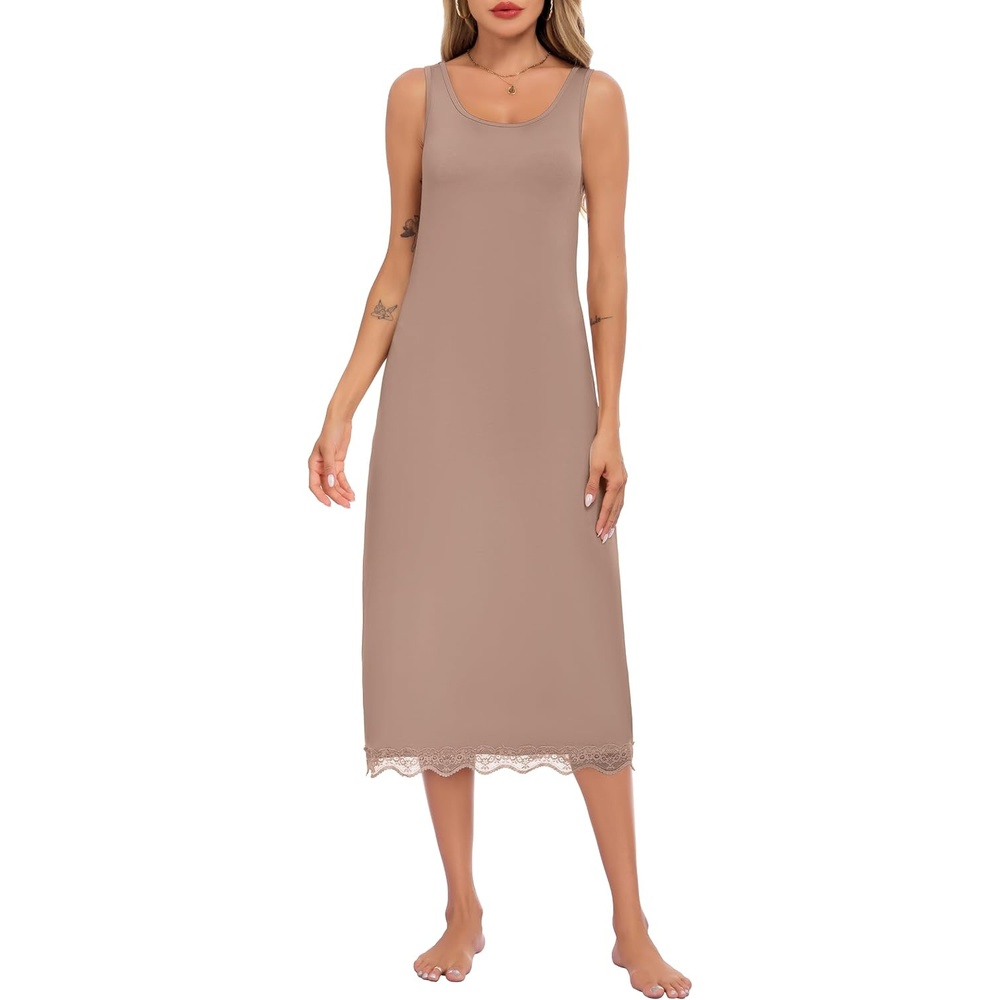 image:imageLovasy Full Slip for Women Under Dress Long Tank Dresses S3XLCoffee