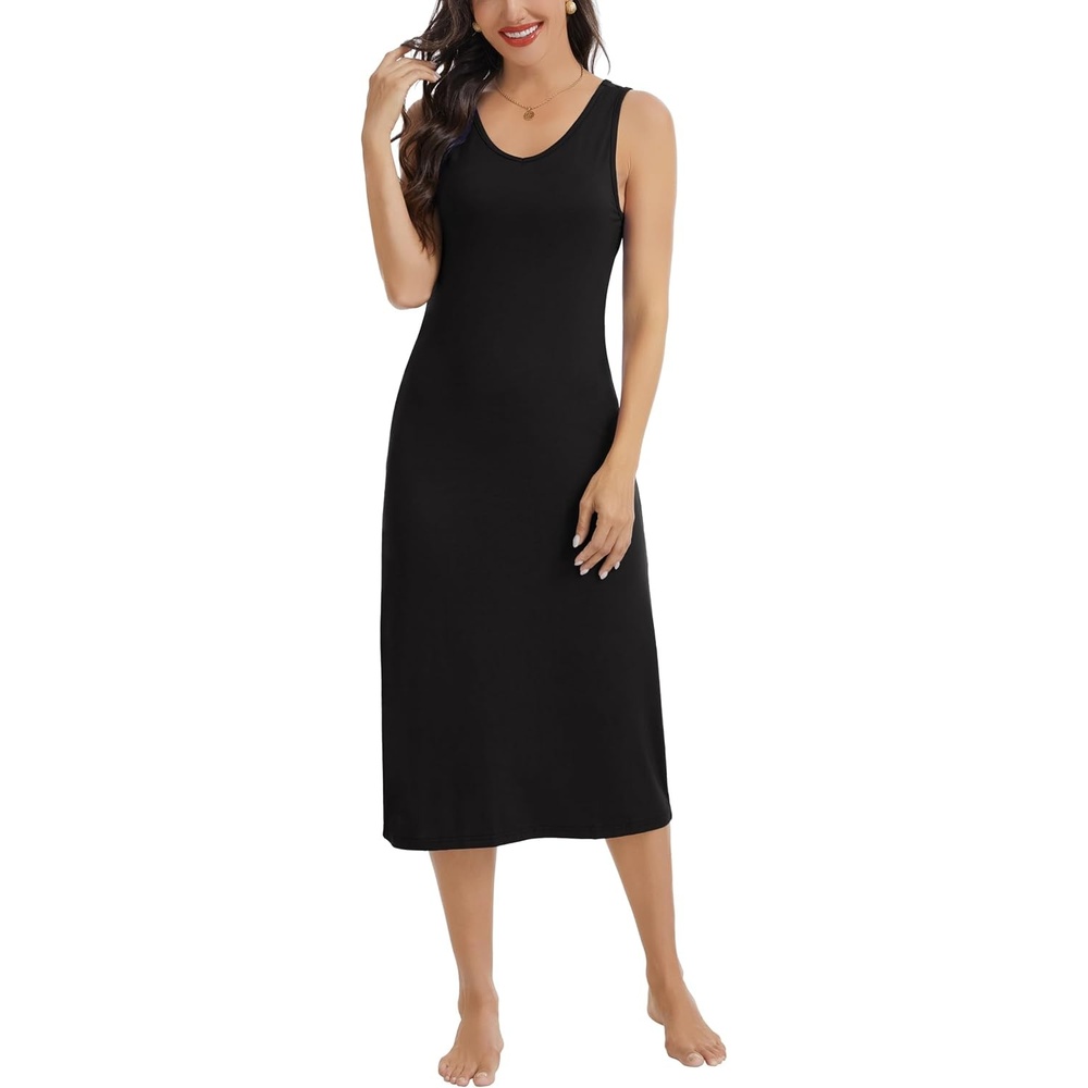 image:imageLovasy Womens Tank Slip Dress V Neck Long Full Slips S3XLBlack