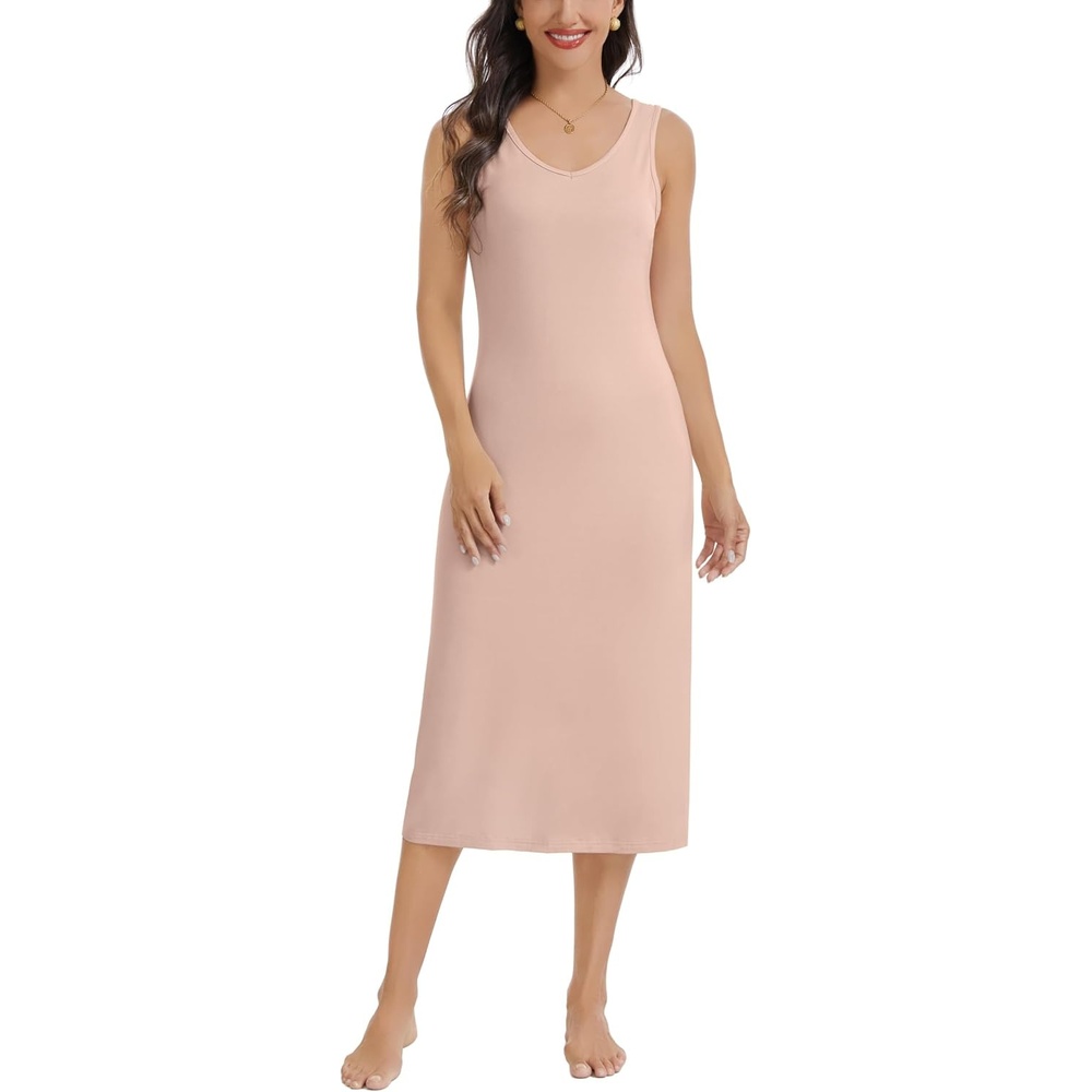 image:imageLovasy Womens Tank Slip Dress V Neck Long Full Slips S3XLCamel