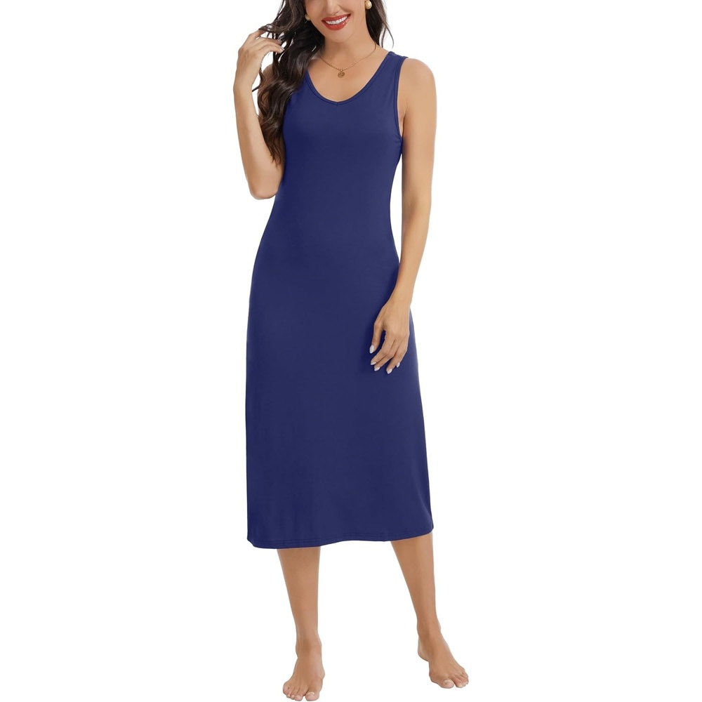 image:imageLovasy Womens Tank Slip Dress V Neck Long Full Slips S3XLNavy Blue