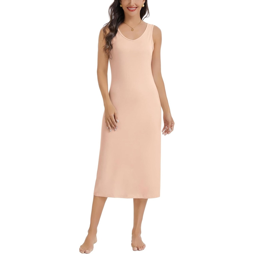 image:imageLovasy Womens Tank Slip Dress V Neck Long Full Slips S3XLNude
