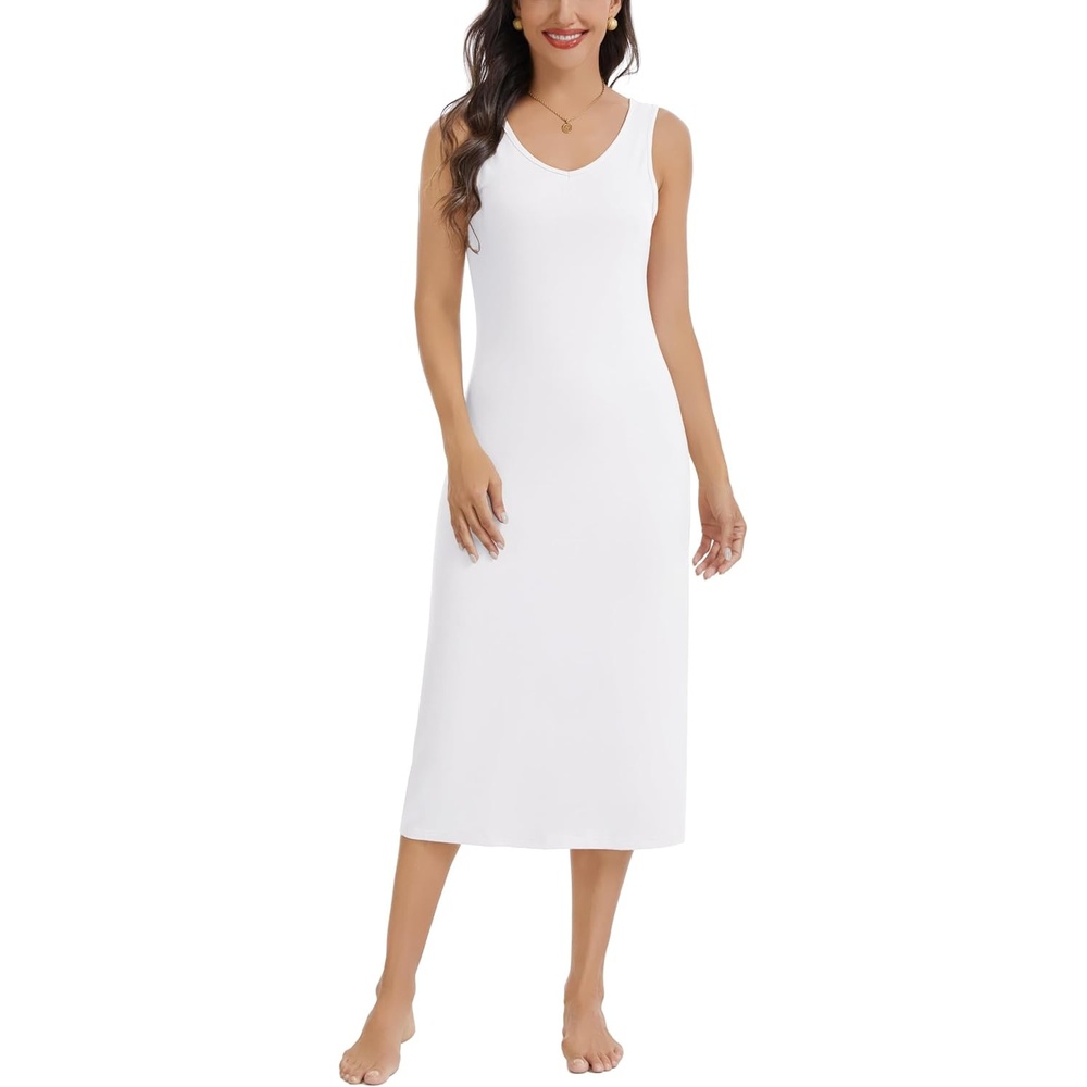 image:imageLovasy Womens Tank Slip Dress V Neck Long Full Slips S3XLWhite