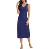 Lovasy Womens Tank Slip Dress V Neck Long Full Slips S-3XL(Navy Blue)