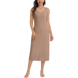 Lovasy Womens Tank Slip Dress V Neck Long Full Slips S-3XL(Coffee)