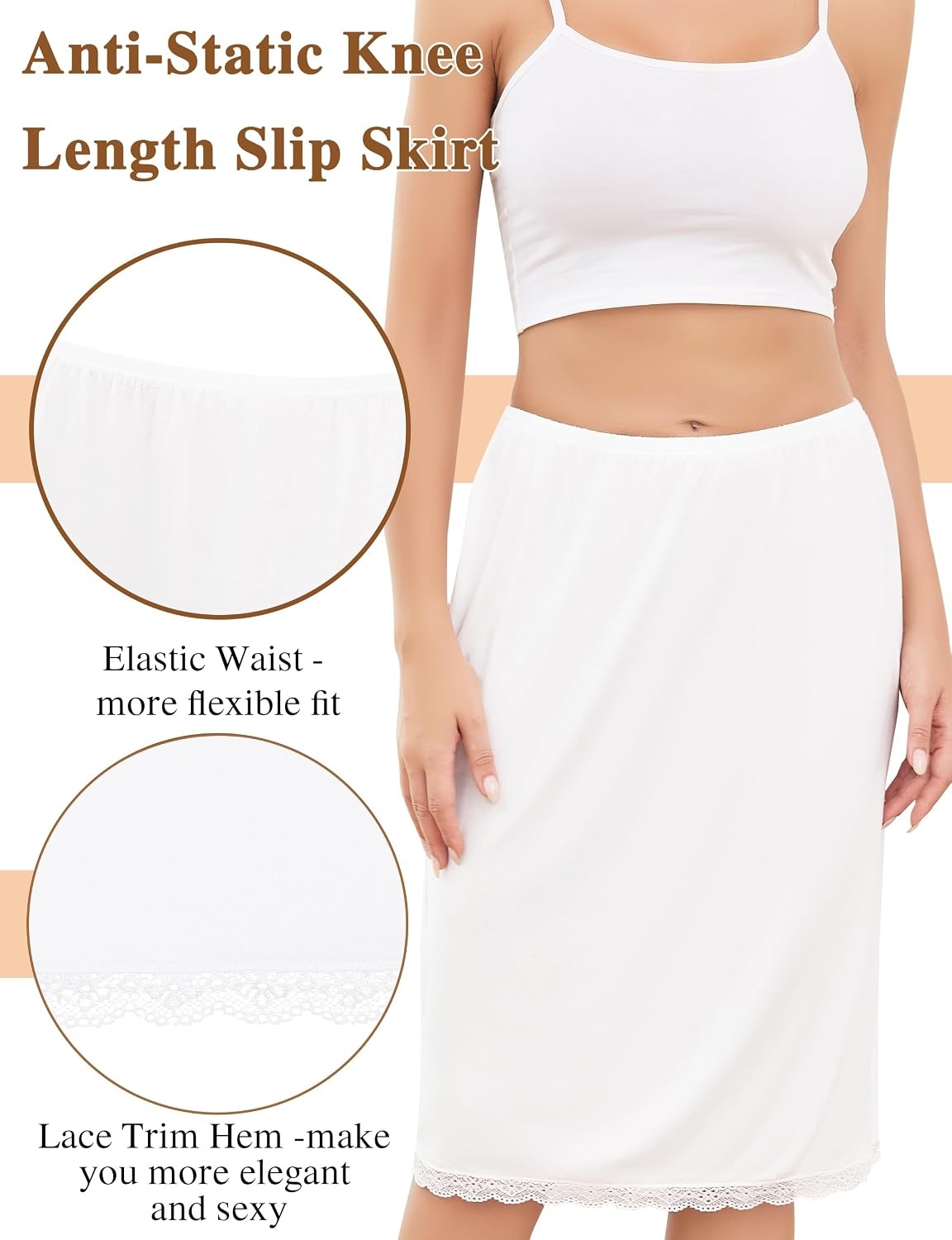 image:imageLovasy Women 2 Pieces Half Slip Lace Long Underskirt S3XLWhite Coffee